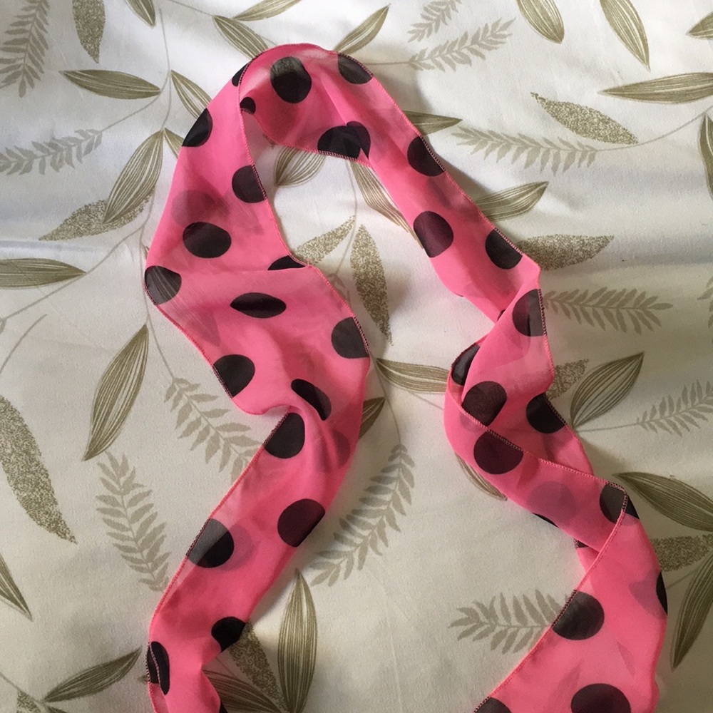 Pink scarf with black polka dots